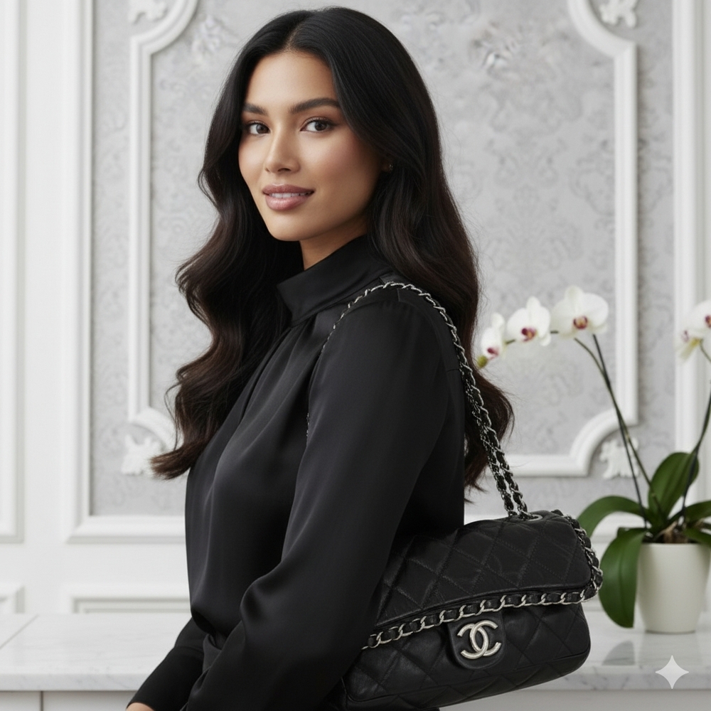 ​🖤 CHANEL "Chain Me" Quilted Flap Bag Black Lambskin Silver Hardware - Picture 2 of 15